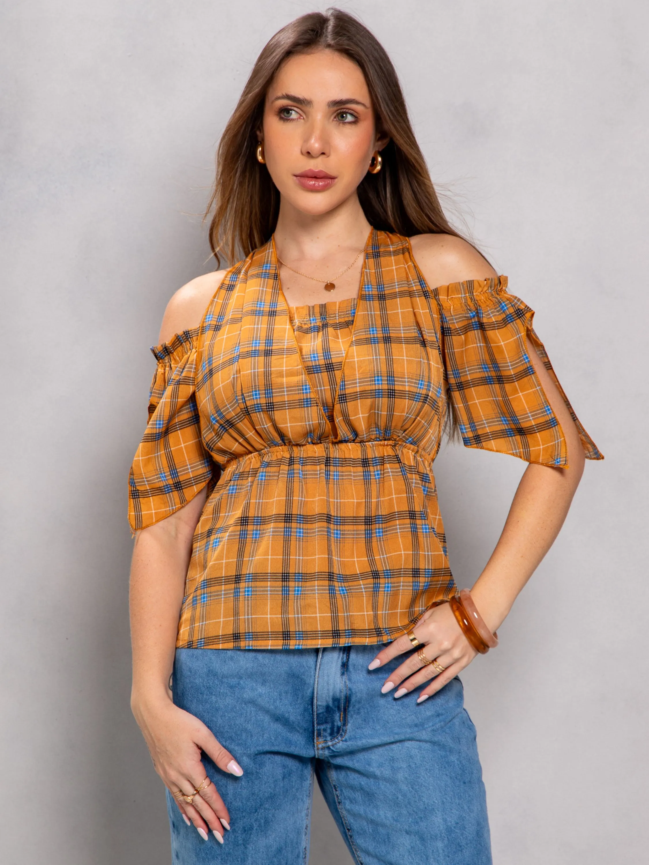 Blusa ciganinha xadrez