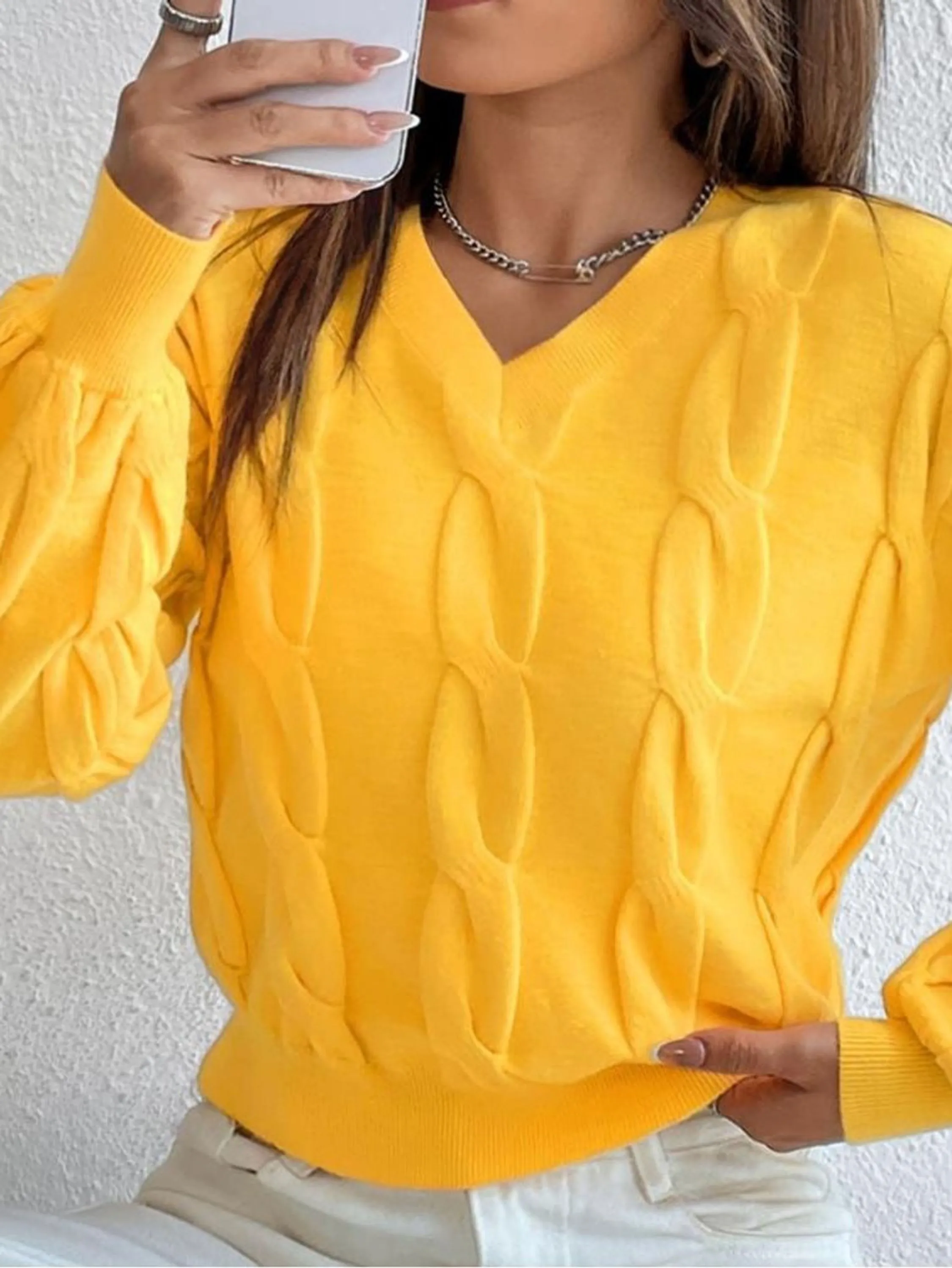 Blusa tricô Manga Longa Com trança