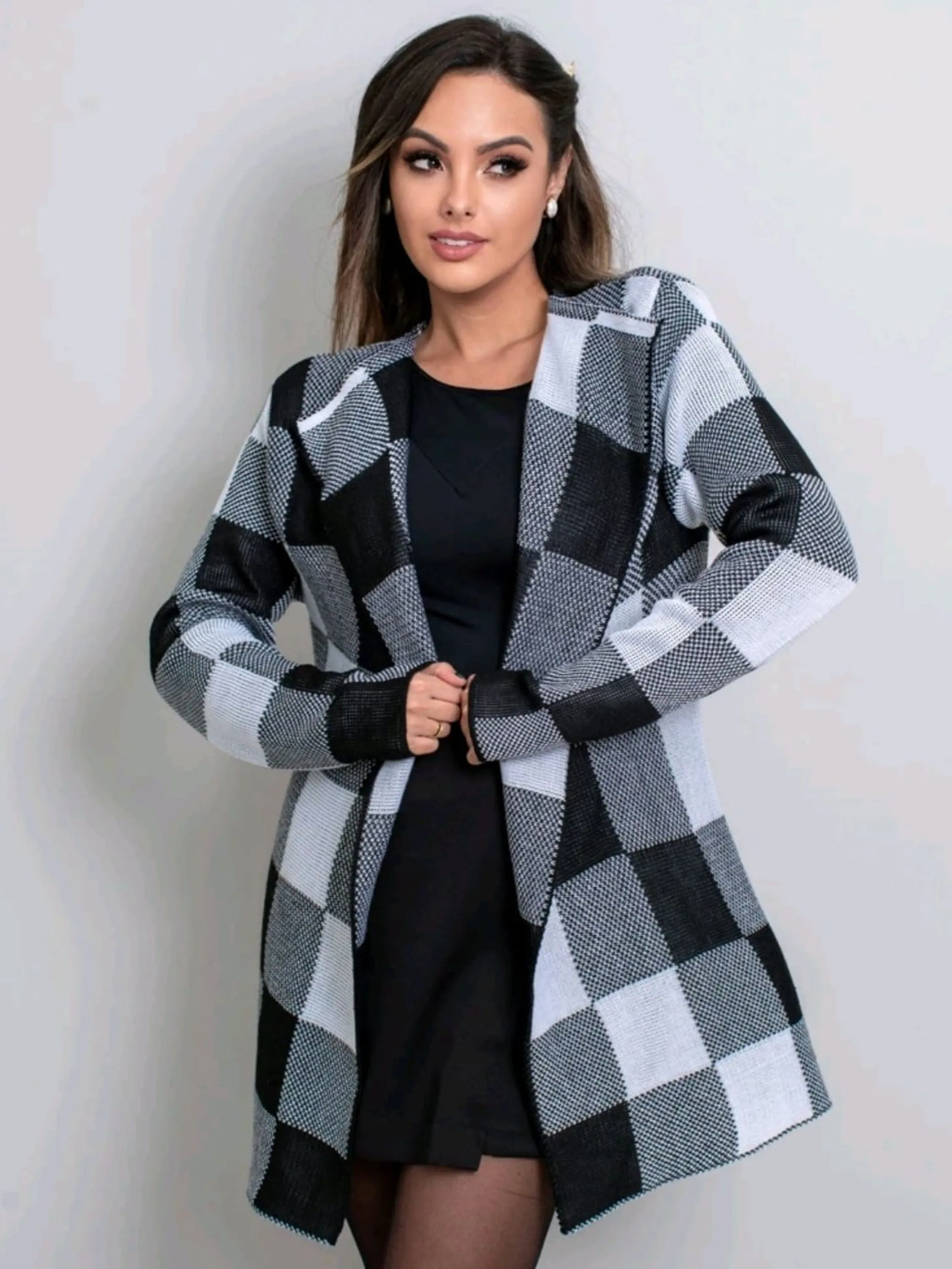 Cardigan trico xadrez