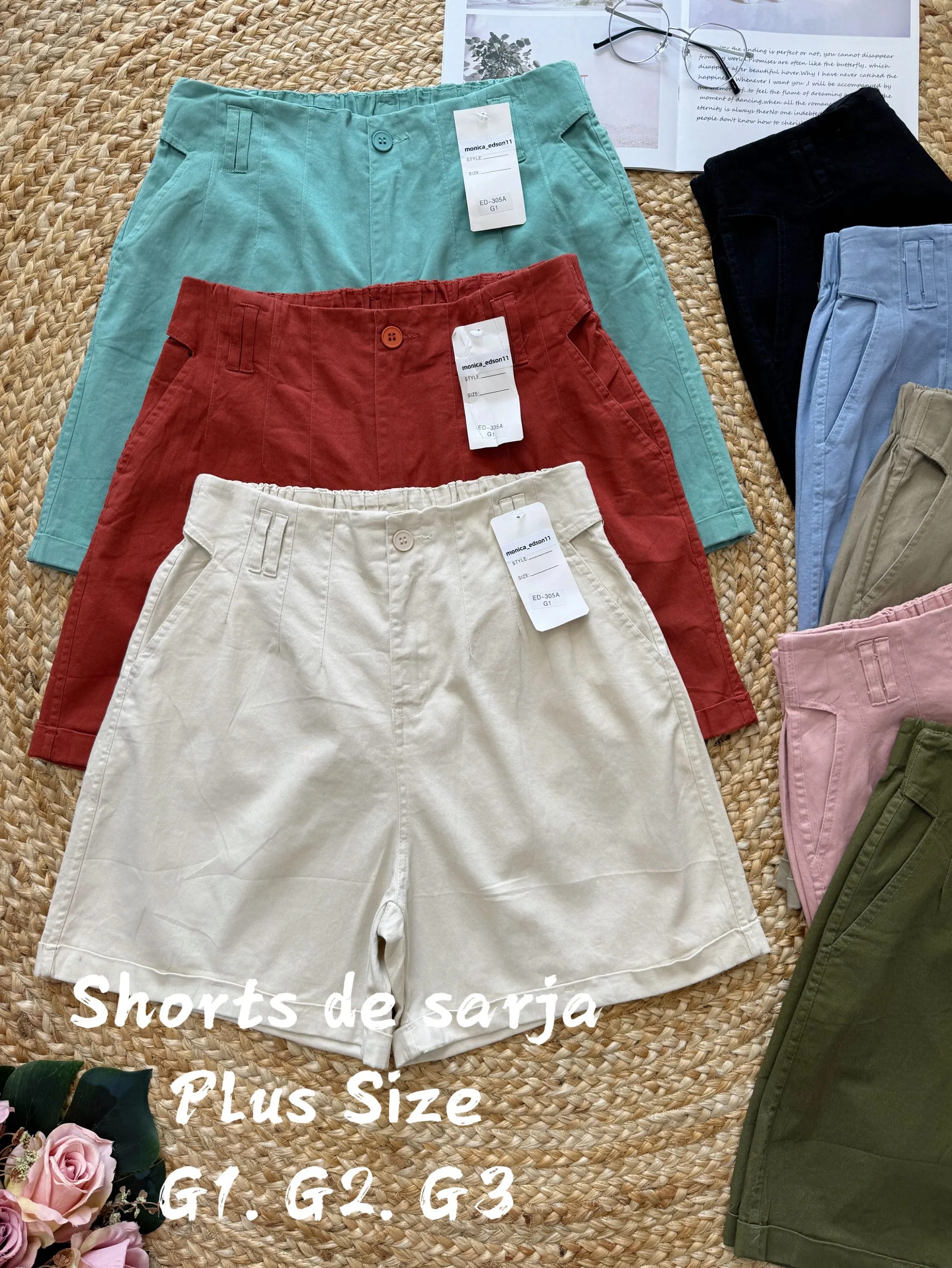 Shorts de sarja Plus Size com elastano 305A Yan modas