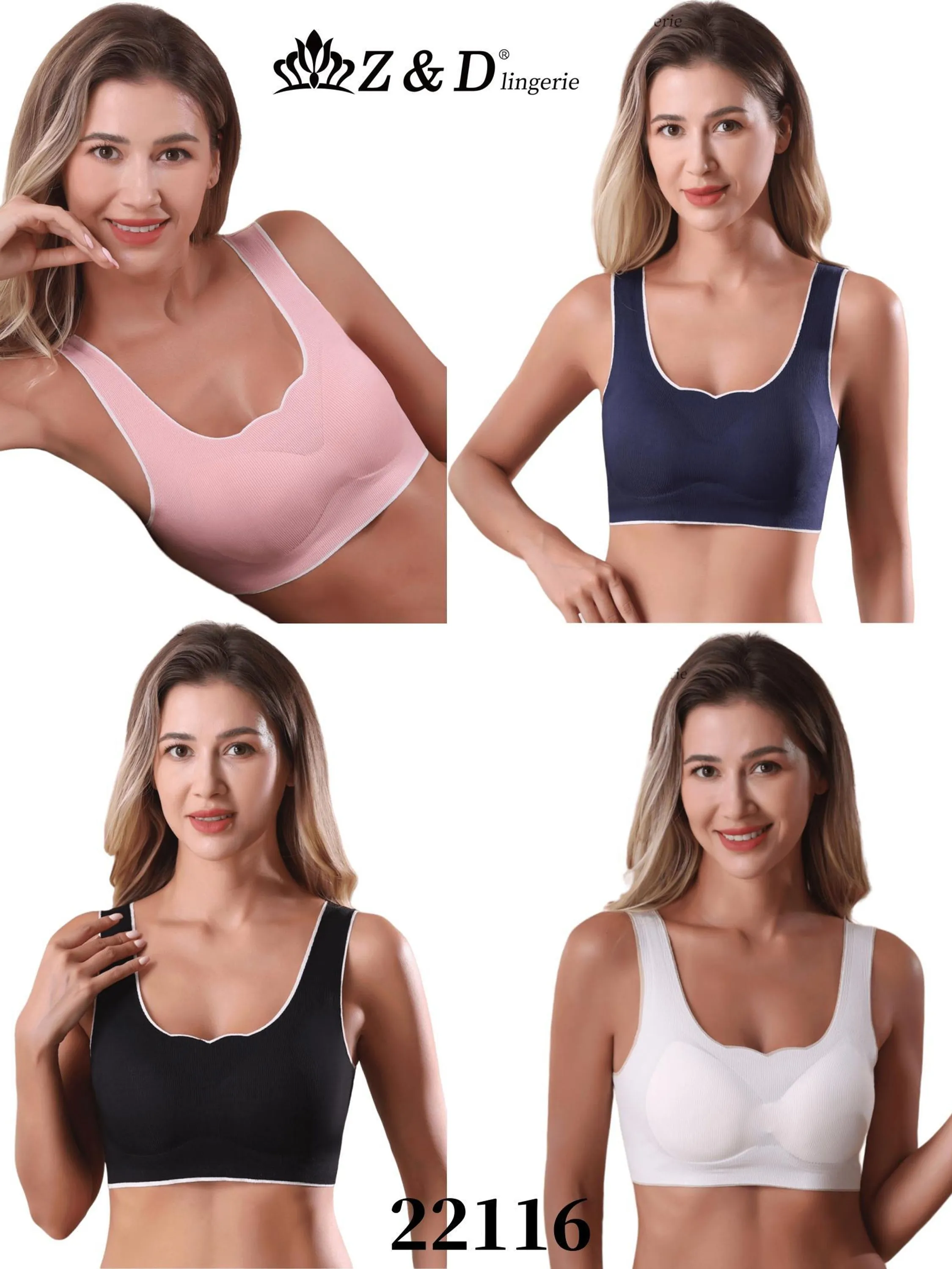 12 Peças Z&D Lingerie Sutiã Top Casual Com Bojo Sem Aro Tecido Especial 22116