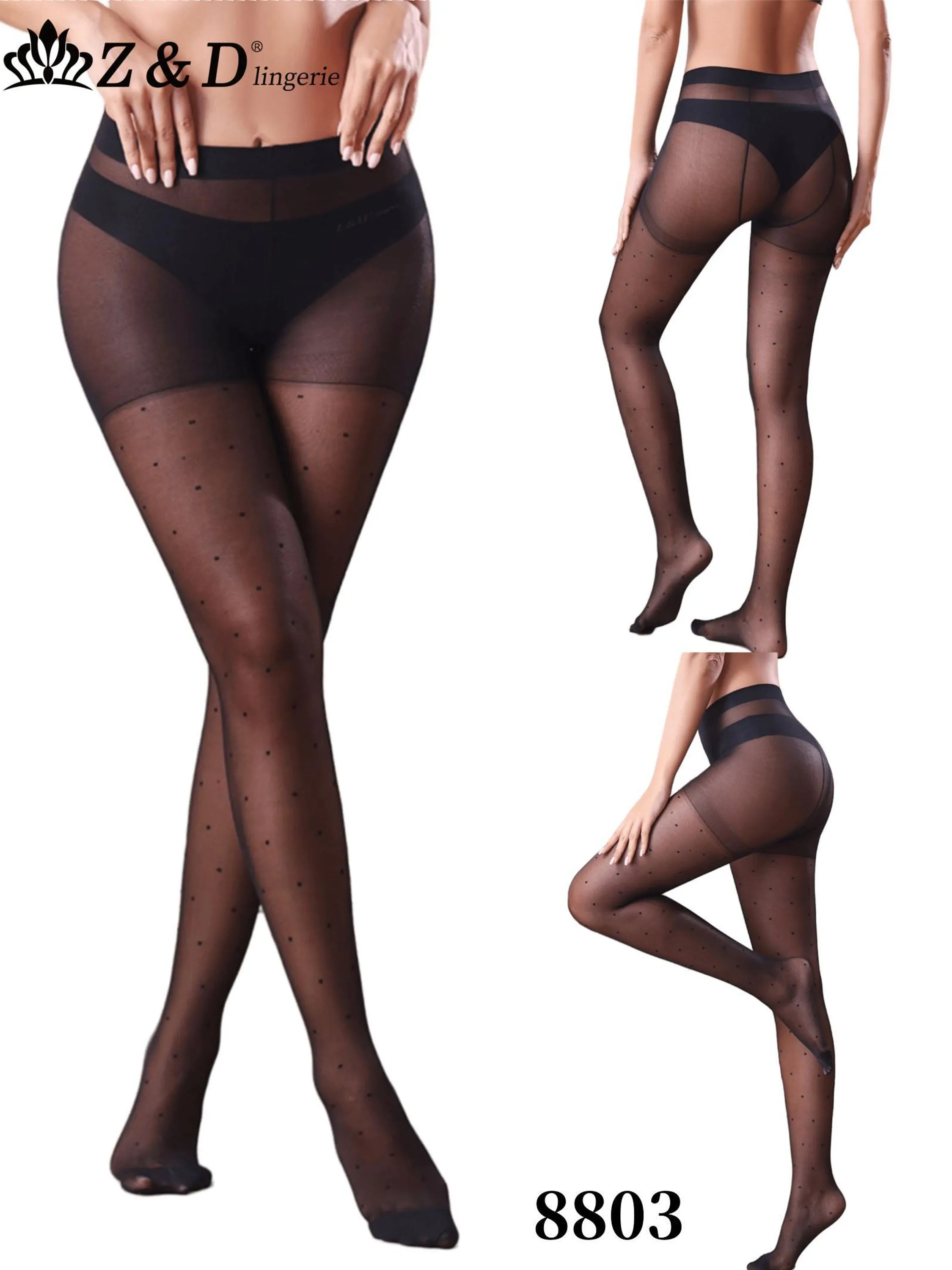 12Peças Z&D Lingerie Meia Calça Fio15 Clássica Fina  Adulto Com Detalhes 8803