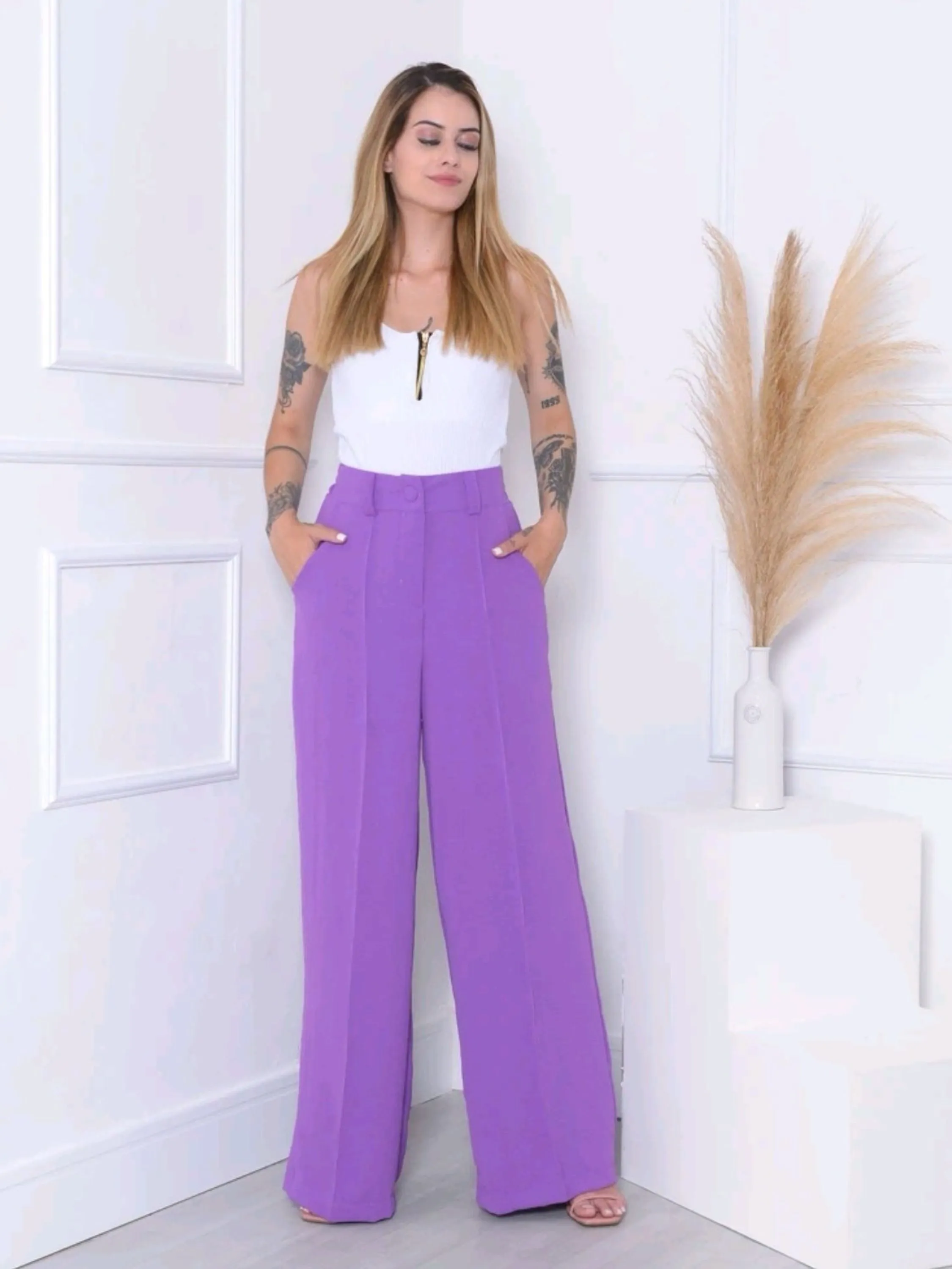 Calça Pantalonas de duna cintura com elástico atrás