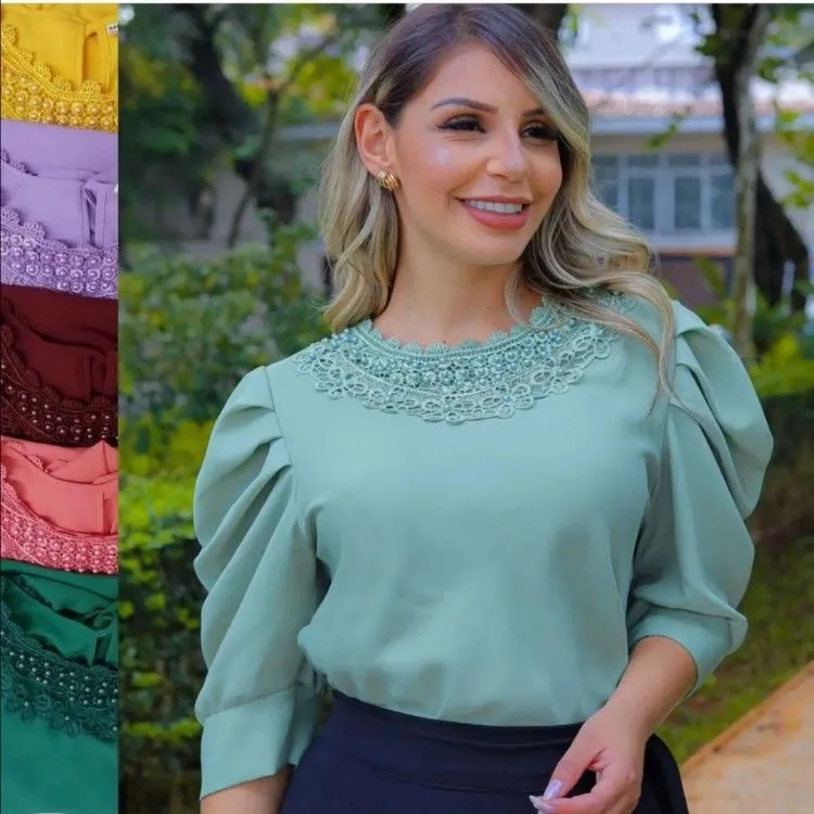 blusa lisa importar manga longa estampado poliéster zuzu moda feminina，4 códigos em 6 cores