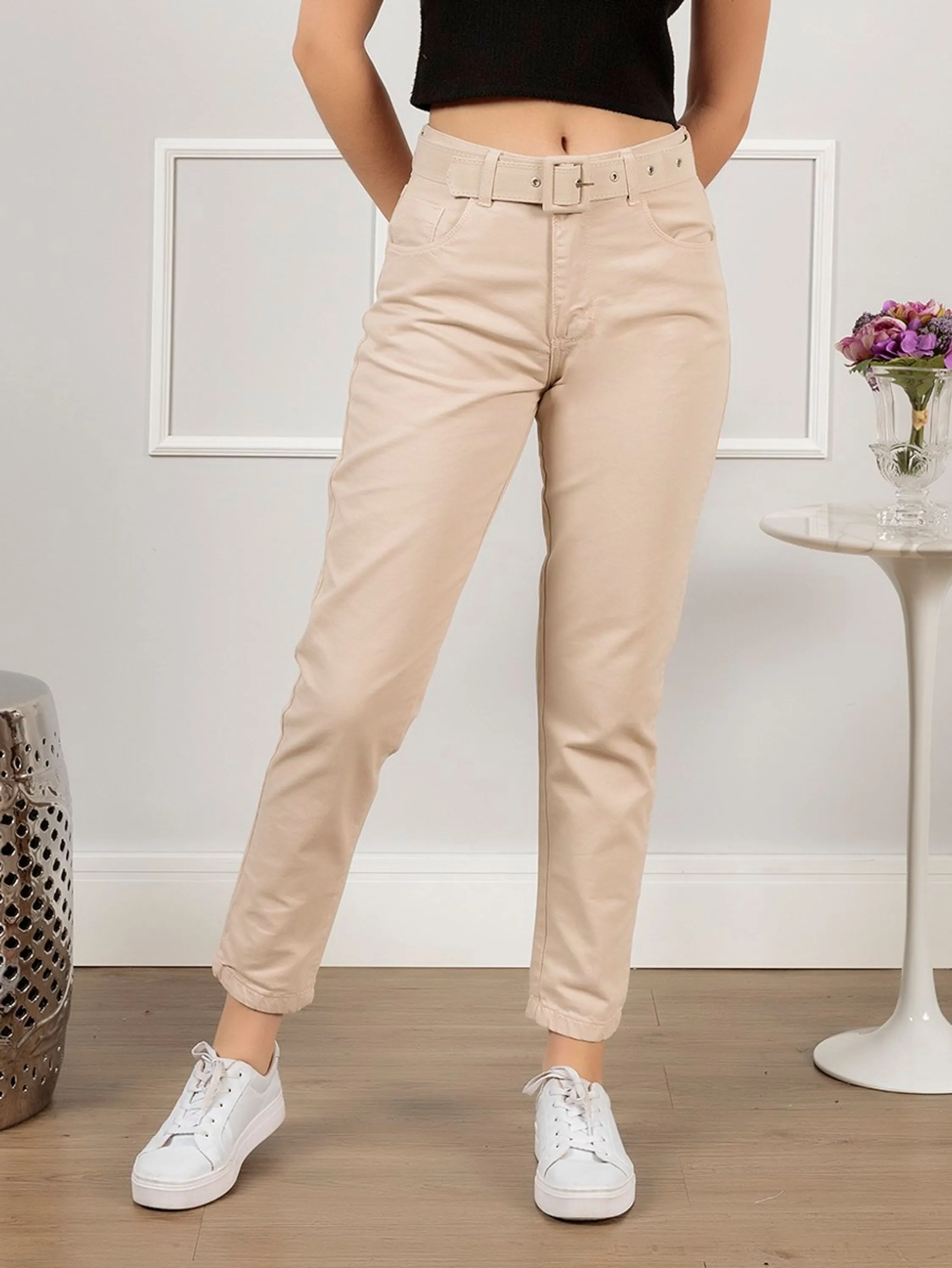 CALCA JEANS FEMININA CALCA MOM COM Cinto