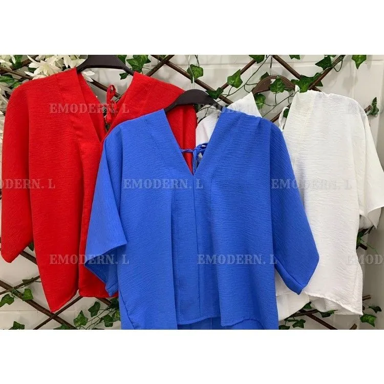 Camisa social crepe duna decote V