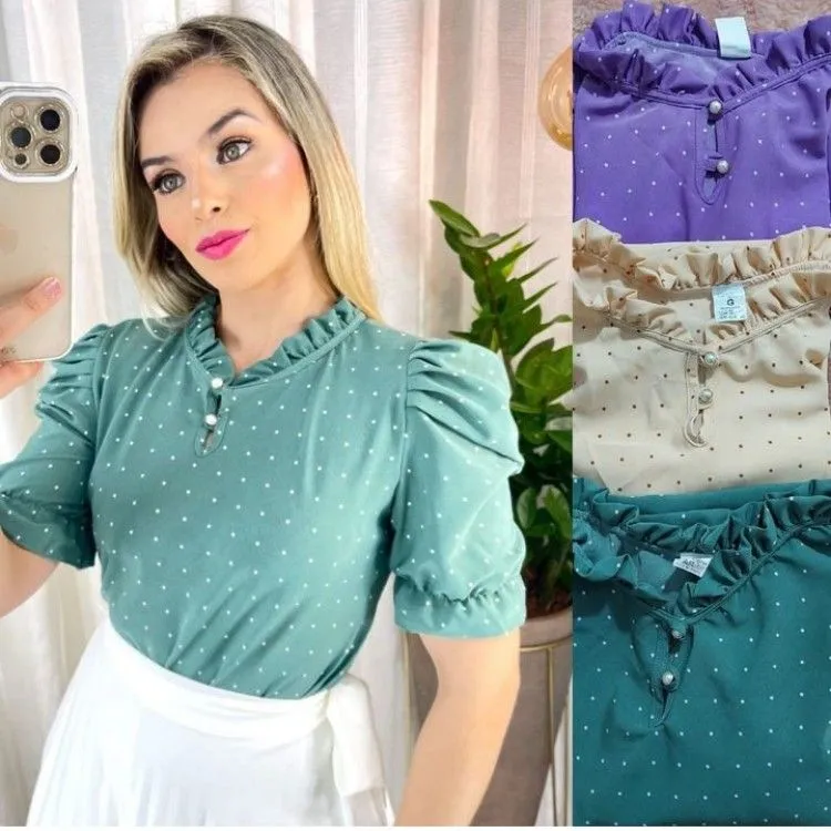 Blusa manga princesa tule em pó