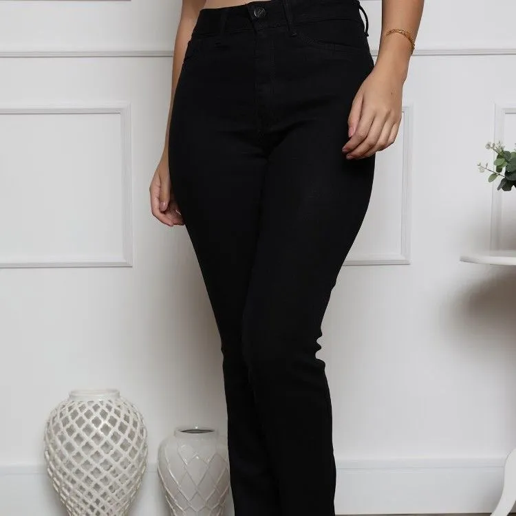 CALÇA FLARE FEMININA PRETA JEANS