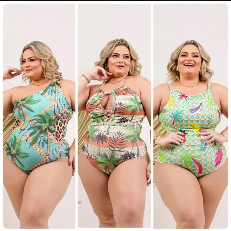 Kit 5 Body Maiô Plus Size Feminino Suplex Modelo Bory Aberto Nas Laterais Verão Praia Biquíni