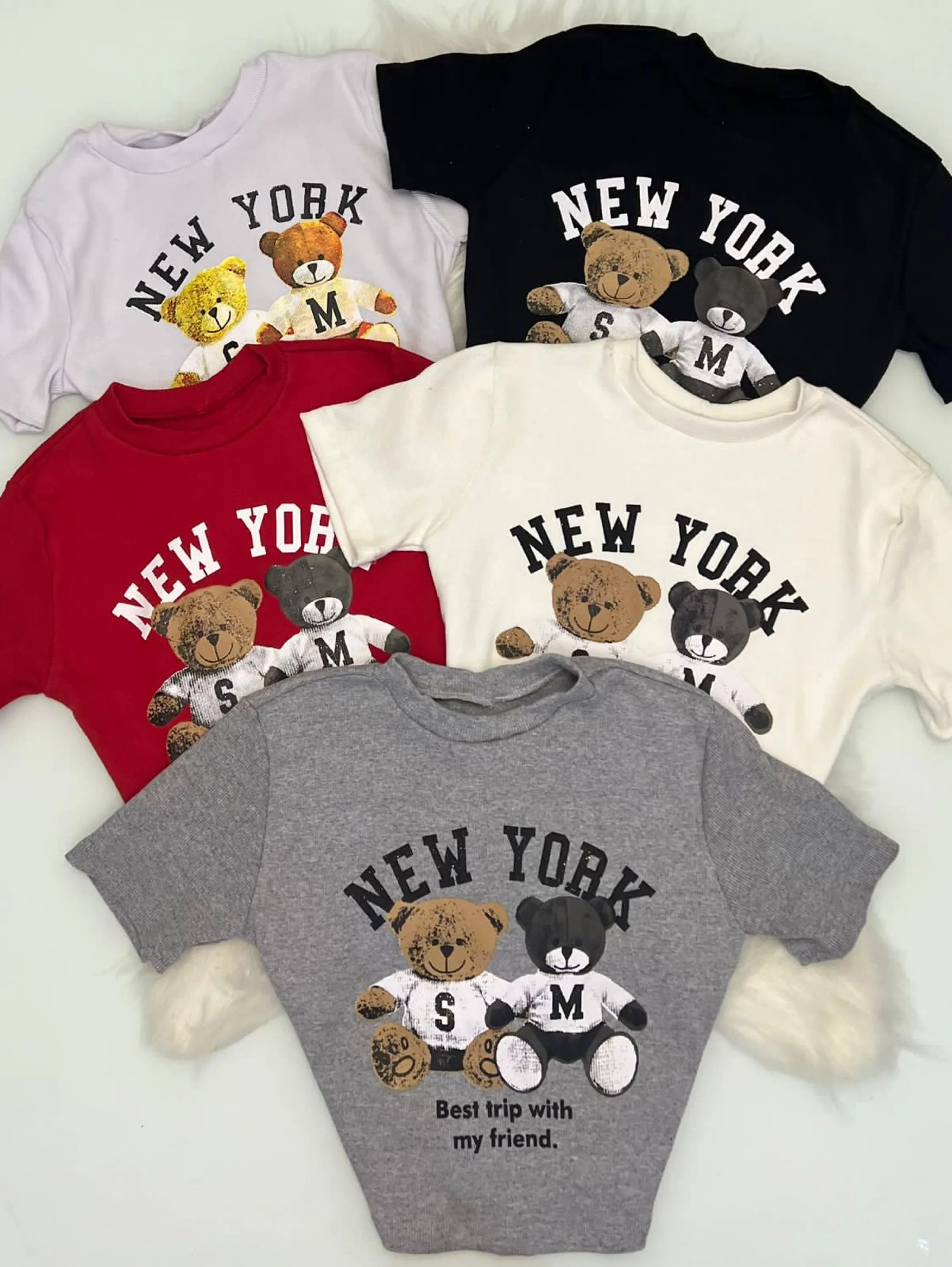 Kit 5 Cropped ribana estampa urso Ted New York cores variadas .