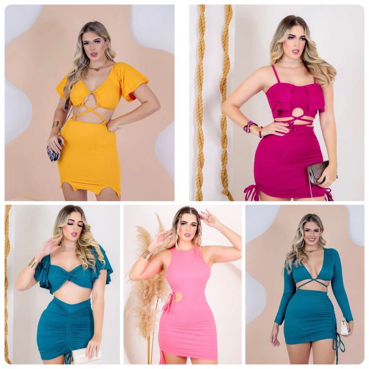 Kit 10 Vestidos Moda Gringa Feminino Malha Canelada