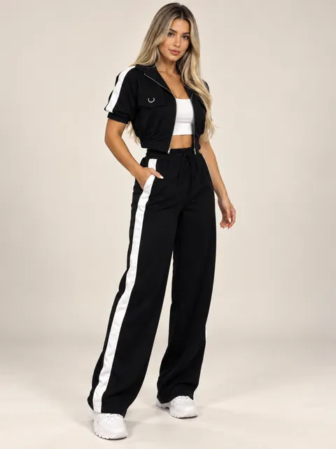 Conjunto Calça Pantalona + Jaqueta manga curta bicolor