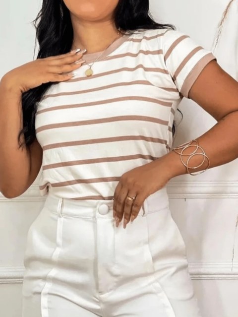 Blusa T-shirt Listrada gola Ribana