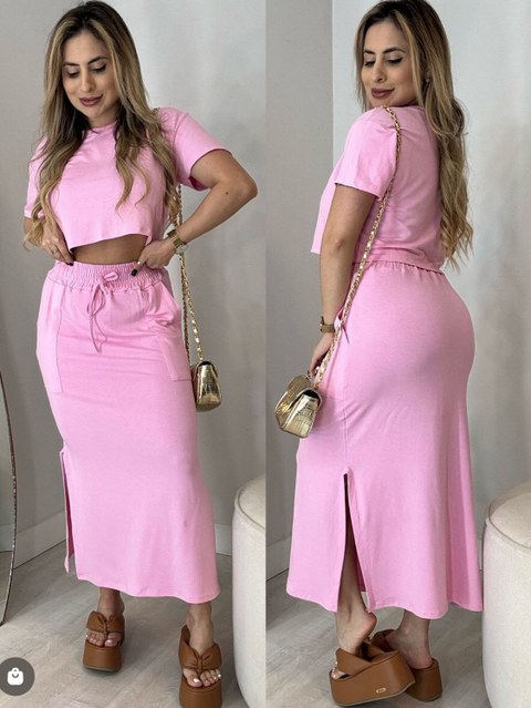 Conjunto Croped + Saia Moletinho