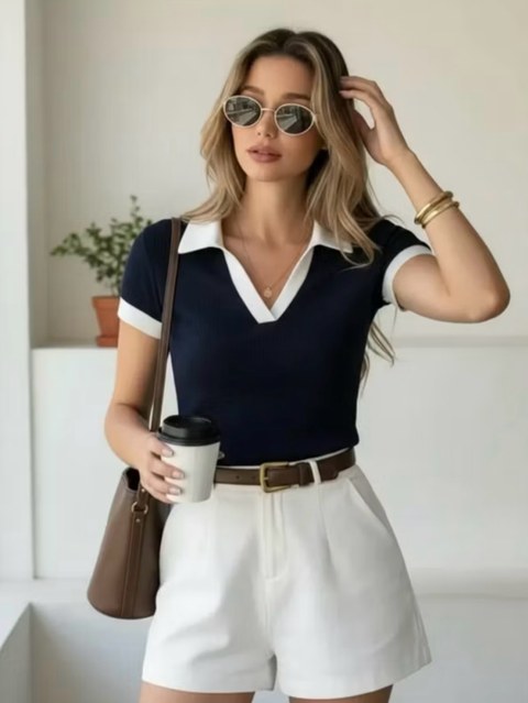 Blusa gola polo bicolor NOVA COLEÇÃO PRIMAVERA VERÃO