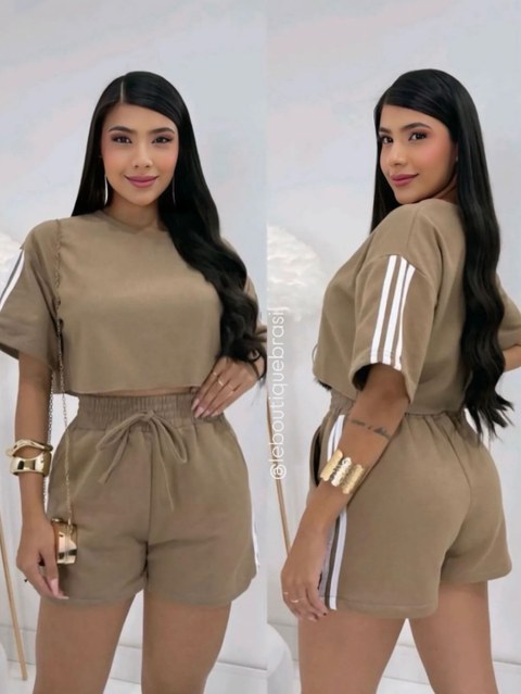 Conjunto Moletinho Short + Croped Listra lateral