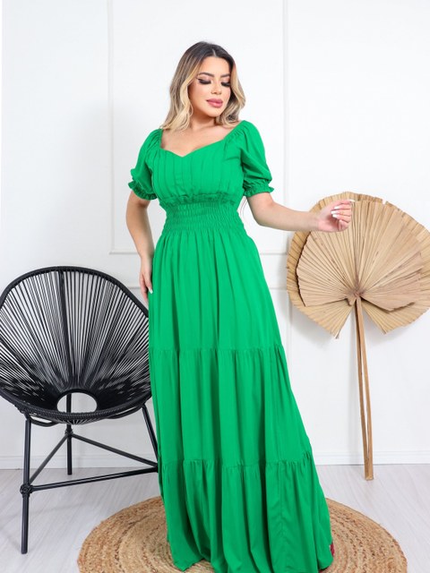 Vestido Longo Feminino manga curta