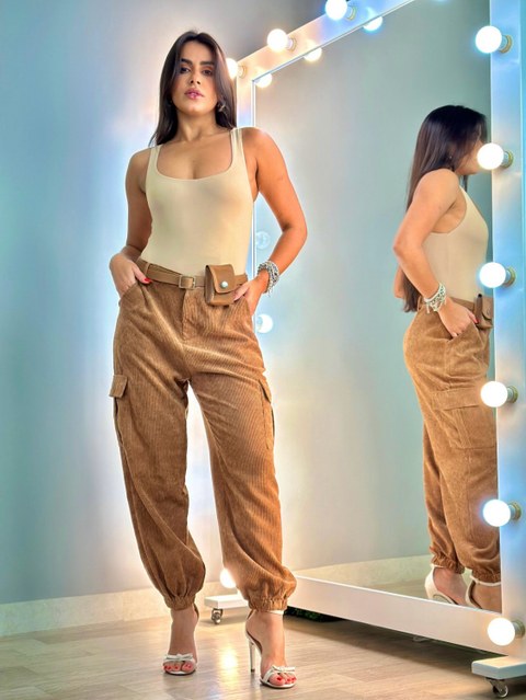 Jogger Cargo de Veludo Cotelê Estilo Retro 068#