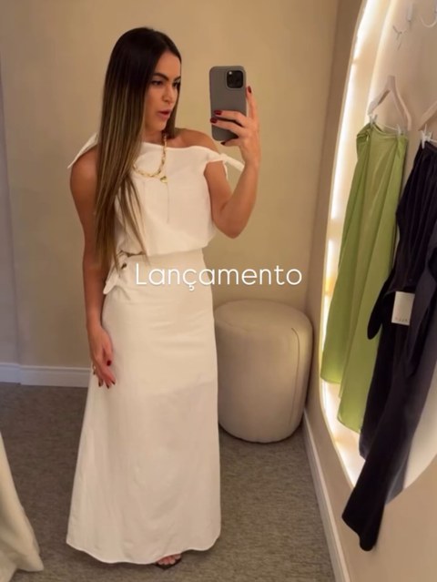 Conjunto forrado Amarração Top Cropped Saia Fenda Lateral