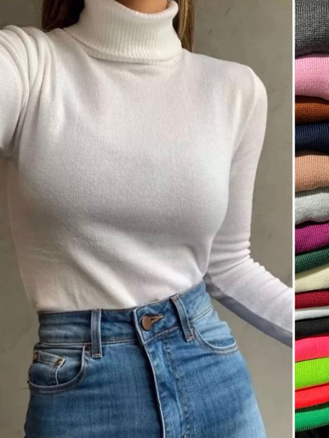 Cacharrel Blusa Gola Alta Look Inverno Básica Tricô