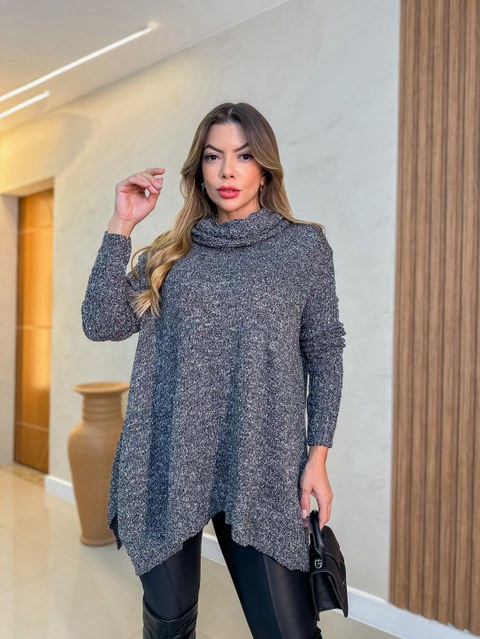 Poncho tricô fio flamme look inverno