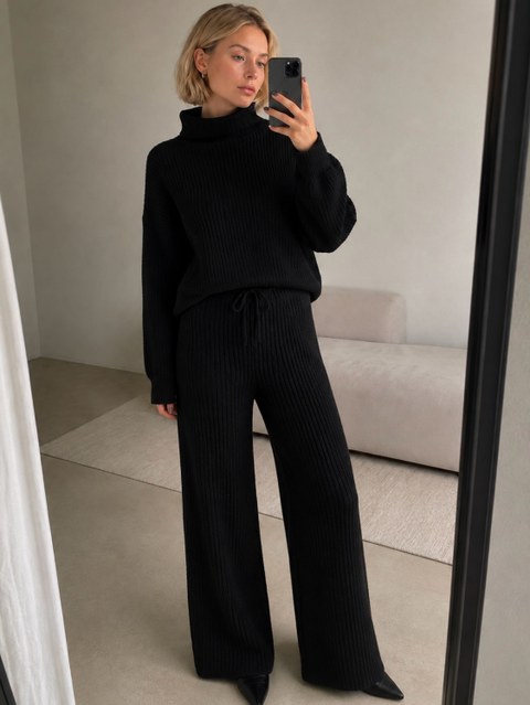 Conjunto Feminino em Tricô Mousse Gola Alta