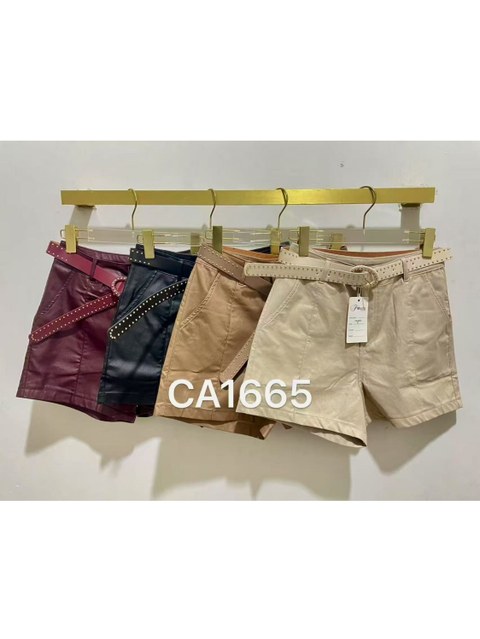 Short resinada flanelada com cinto importado #1665