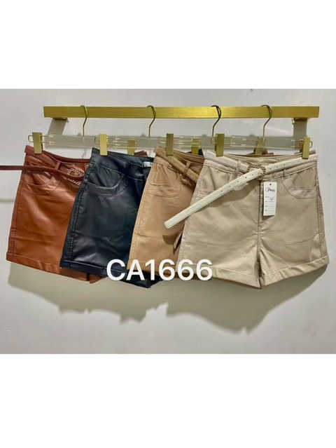 Short resinada flanelada com cinto importado #1666