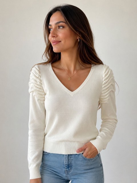 Blusa Modal Manga Longa Decote V