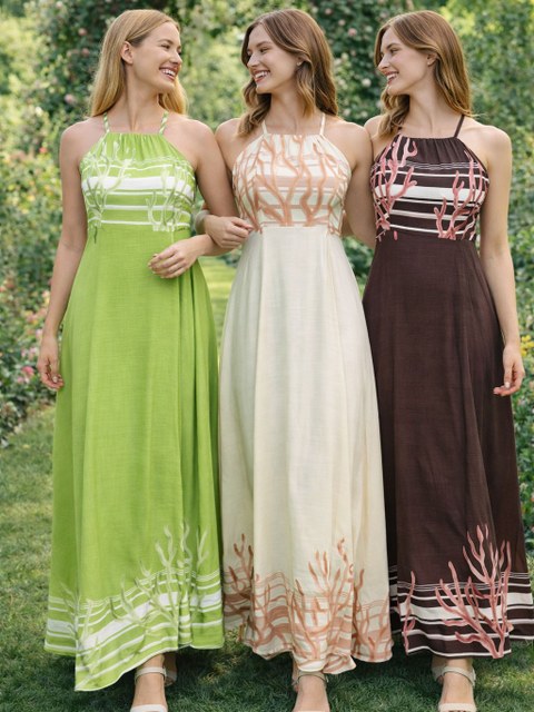 Vestido Longo com fenda Frente Única Estampa Coral Cod: X041