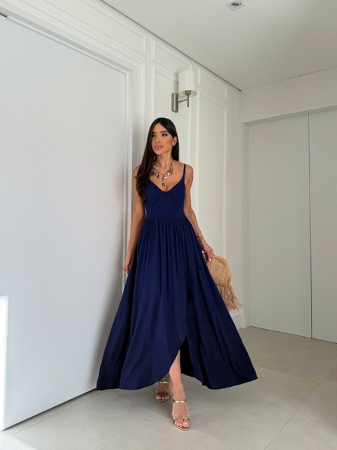Vestido Longo Babado Fenda Transpassada Cod:253
