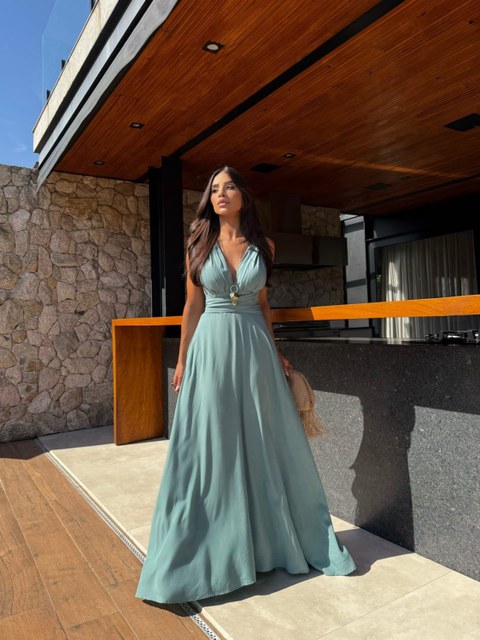 Vestido Longo Múltiplas Amarração Costas Aberta Cod: 256