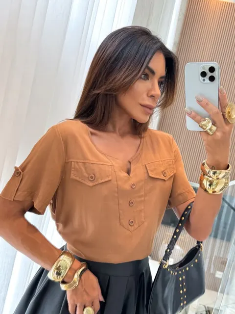 Blusa Feminina Manga Curta Viscolinho ⭐