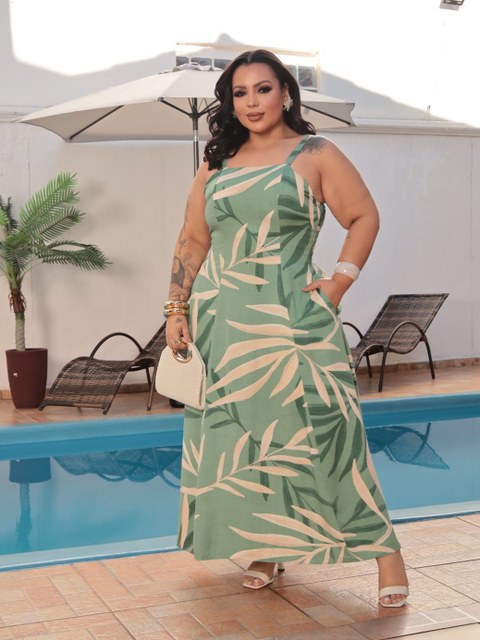 Vestido Midi Feminino Plus Size com Alças