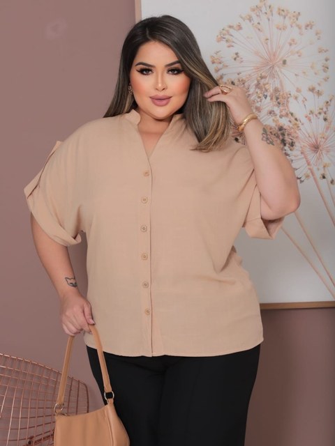 Camisa Feminina Social Manga Curta Plus Size ⭐