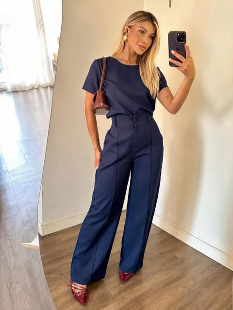 Conjunto Feminino Social Blusa Manga Curta + Calça ⭐