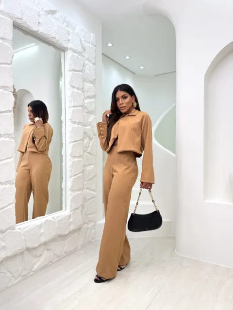 Conjunto Feminino Alfaiataria Calça e Blusa Manga Longa ⭐