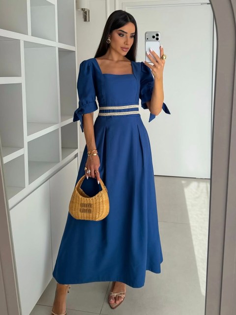Vestido Longo Feminino Moda Evangélica Detalhe em Manga