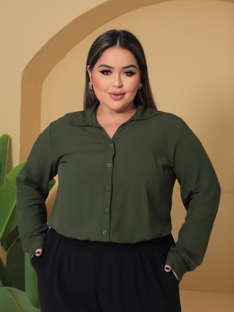 Camisa Feminina Social Manga Longa Plus Size com Bolso ⭐