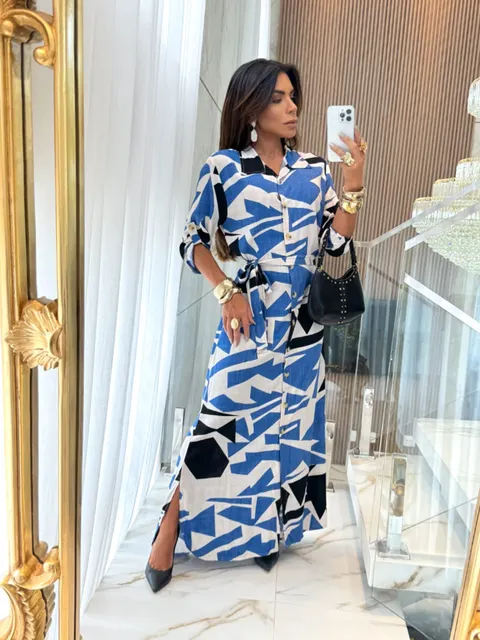 Vestido Chemise Longo Estampado ⭐