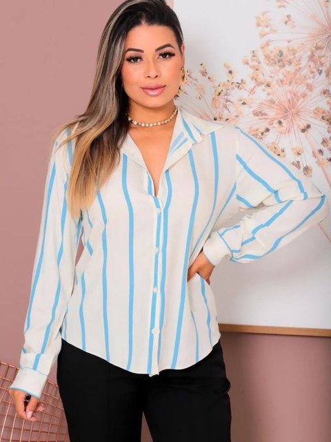 Camisa Manga Longa Feminina Viscolinho Listras ⭐