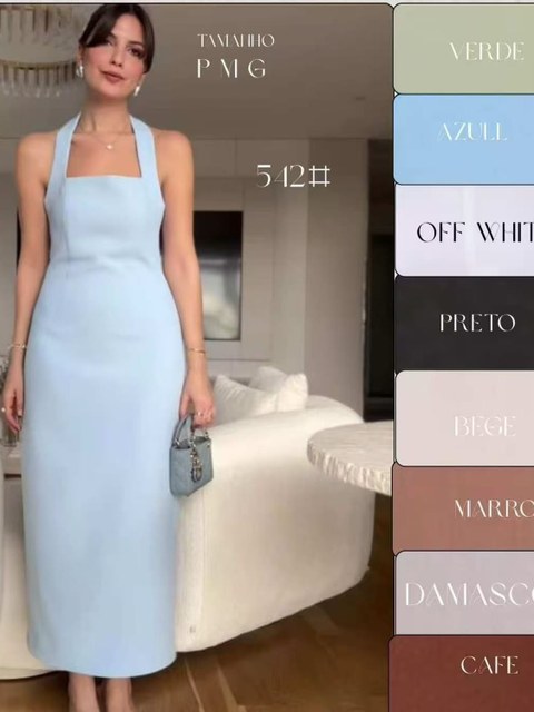 Vestido longo costas a mostra tecido Twil