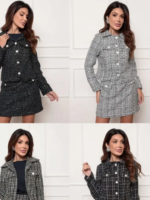 Conjunto Tweed Feminino Manga Longa Dorama