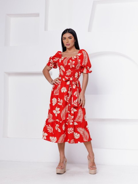 Vestido Tecido Duna Floral