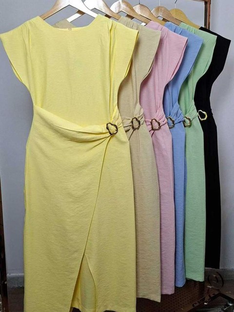 Vestido Marrant fenda frontal e detalhe dourado