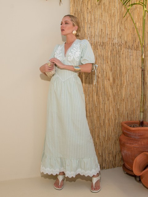 Vestido Longo Com Listas/ Abertura nas Costas YI1570