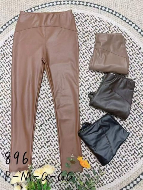 Calça legging de couro fake flanelado