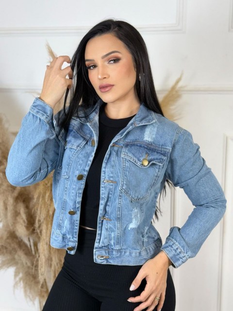Jaqueta Jeans Cropped Azul Claro