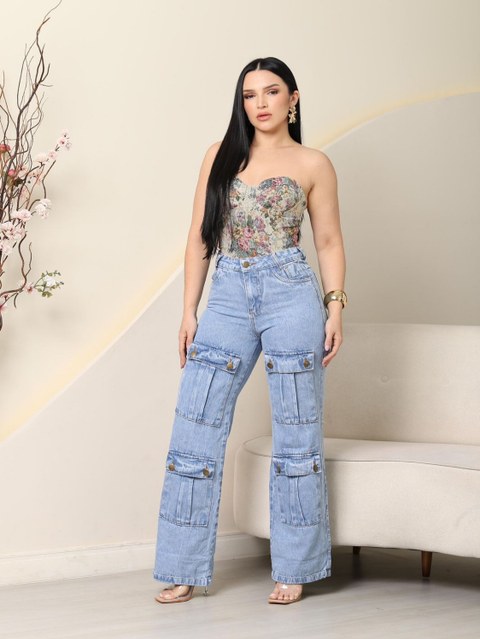 Calça Cargo Azul Jeans