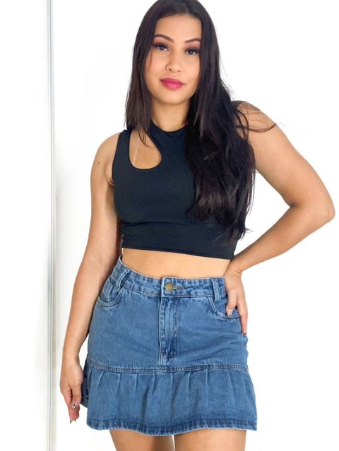 Saia Jeans com Babados